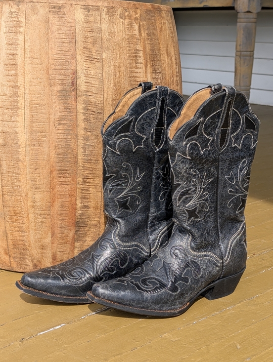J.B. Dillon Shoes - JB Dillon Cowboy Boots Black Leather Western Distressed 8.5 JBW2200